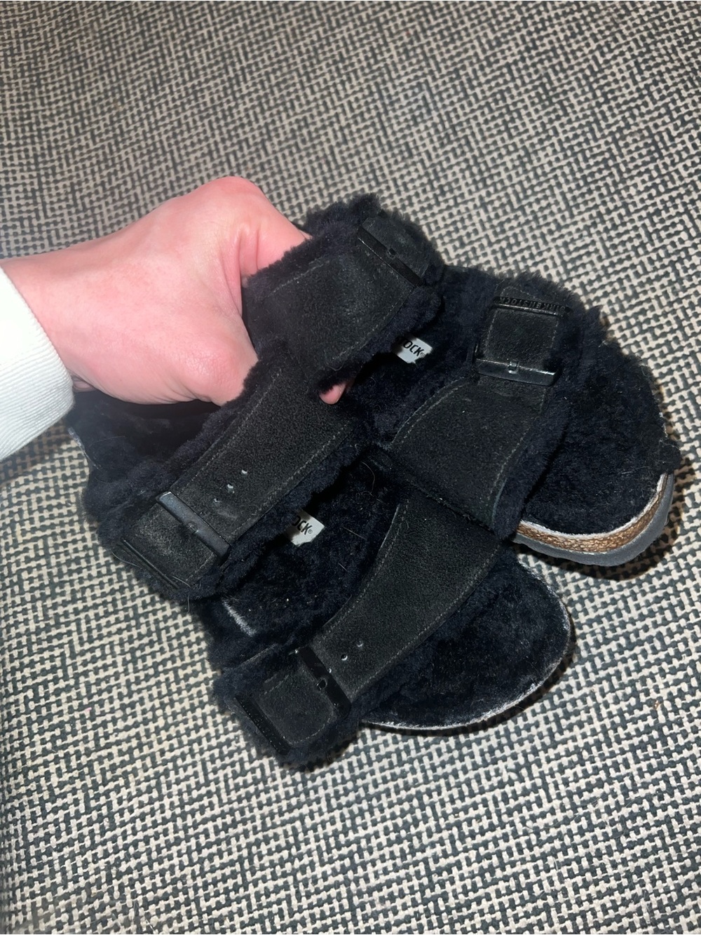 Birkenstock Black Fuzzy Strap Sandals